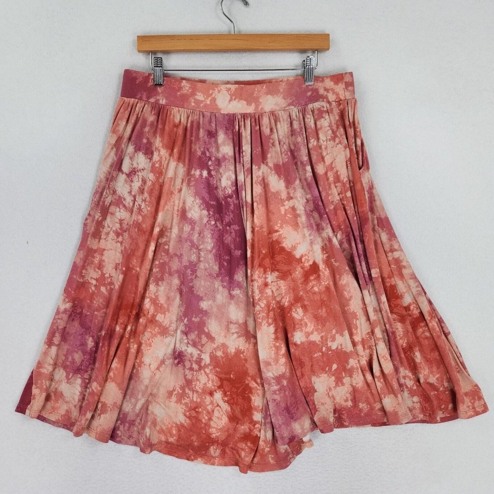 Torrid Skirt Womens 1 Pink Orange 1X Tie Dye Stretch Midi A Line Flowy Casual - Picture 8 of 13